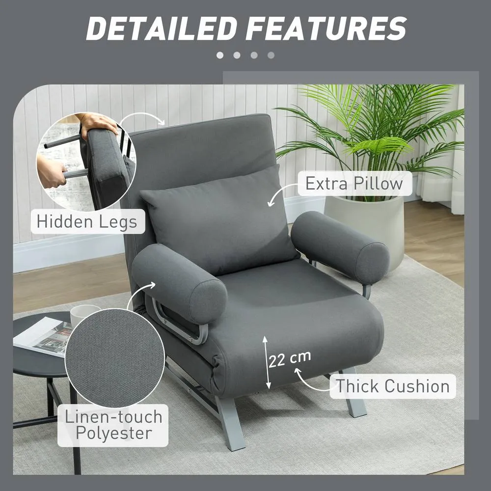 HOMCOM Single Sofa Bed, 3-in-1 Convertible Folding Chair Bed in Dark Grey 6