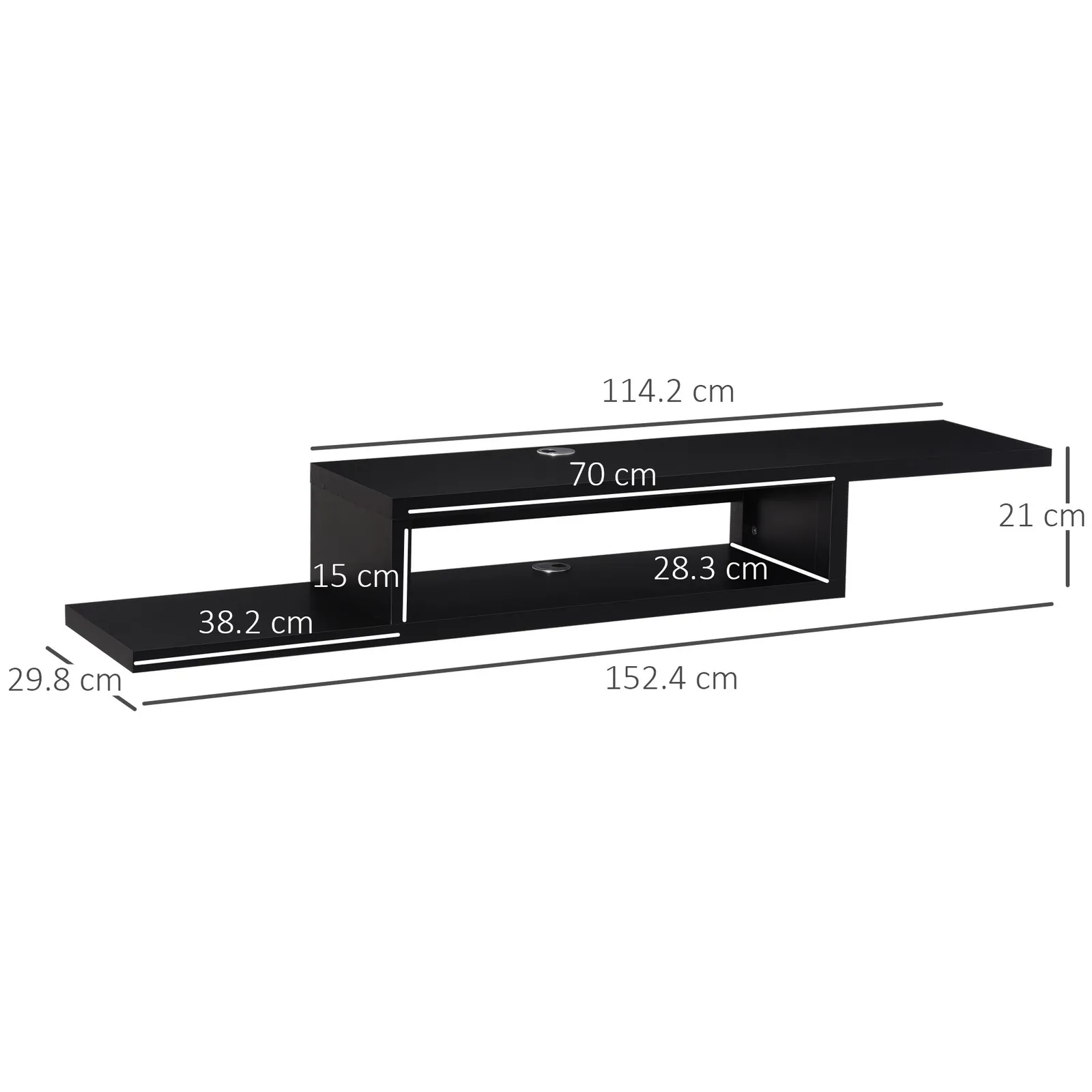 HOMCOM Wall Mounted Media Console, Floating TV Stand Component Shelf in Black 3