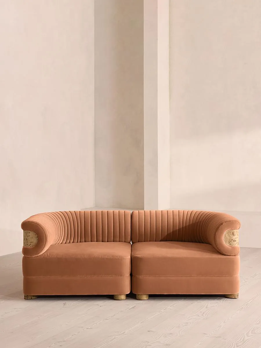 Caleb Modular Three Seater Sofa, Velvet, Antique Rose, Blonde Burl