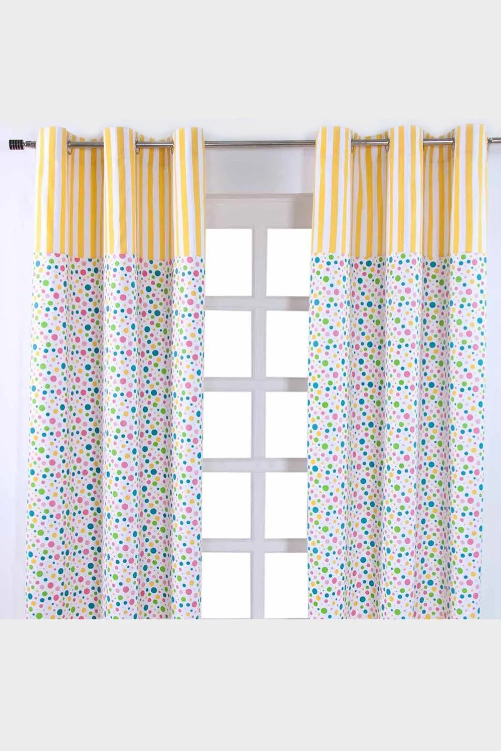 Homescapes Multi Polka Dots Ready Made Eyelet Curtain Pair in Yellow