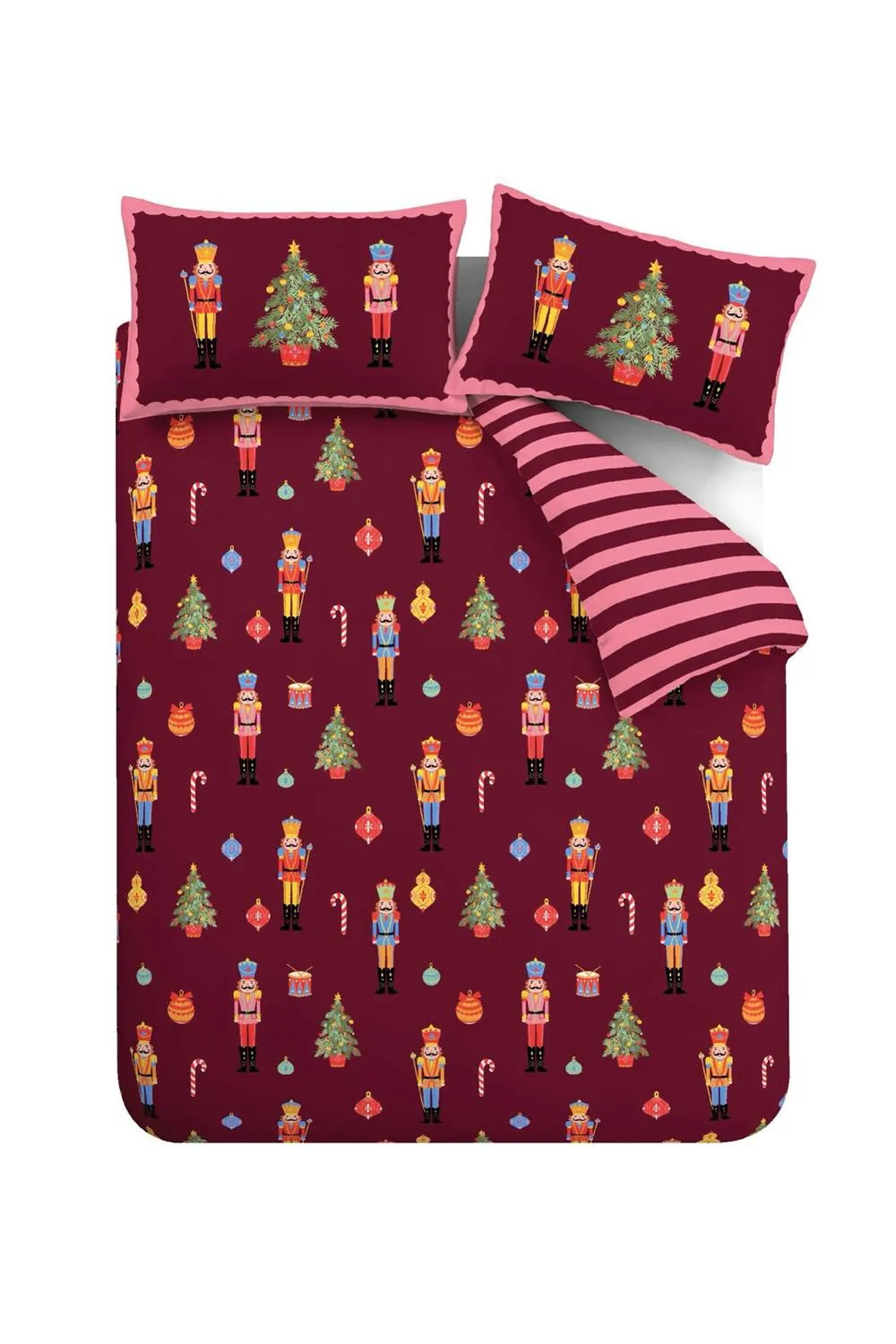 Catherine Lansfield 'Christmas Nutcracker Stripe' Reversible Duvet Cover Set in Plum 5