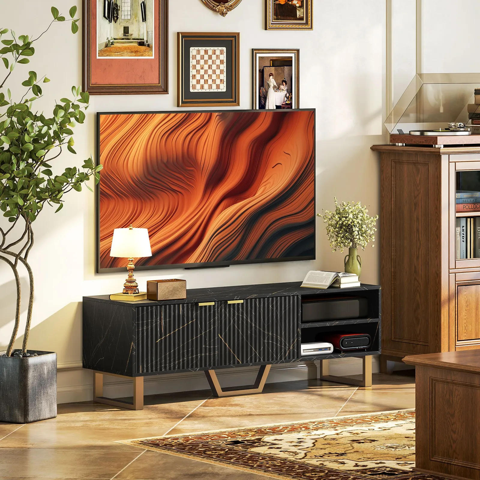HOMCOM TV Unit, TV Stand Cabinet with Shelves & Storage Cupboard in Black