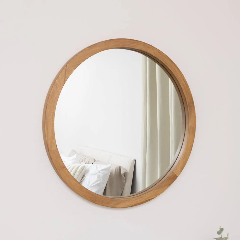 Melody Maison Round Dark Wood Frame Mirror - 55cm in Brown