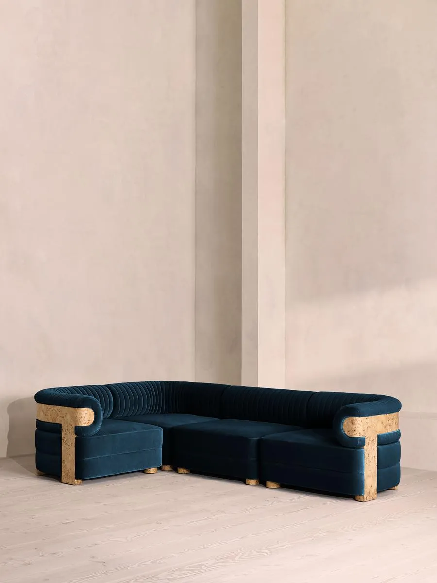 Caleb Modular L-Shape Sofa, Velvet, Royal Blue, Blonde Burl