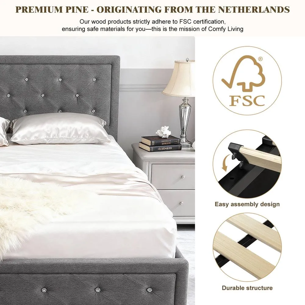 Comfy Living Ltd Grey Fabric Diamante Ottoman Bed Frame 5