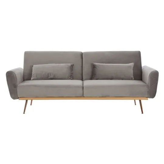 Eltanin Grey Velvet Sofa Bed With Metallic Gold Legs