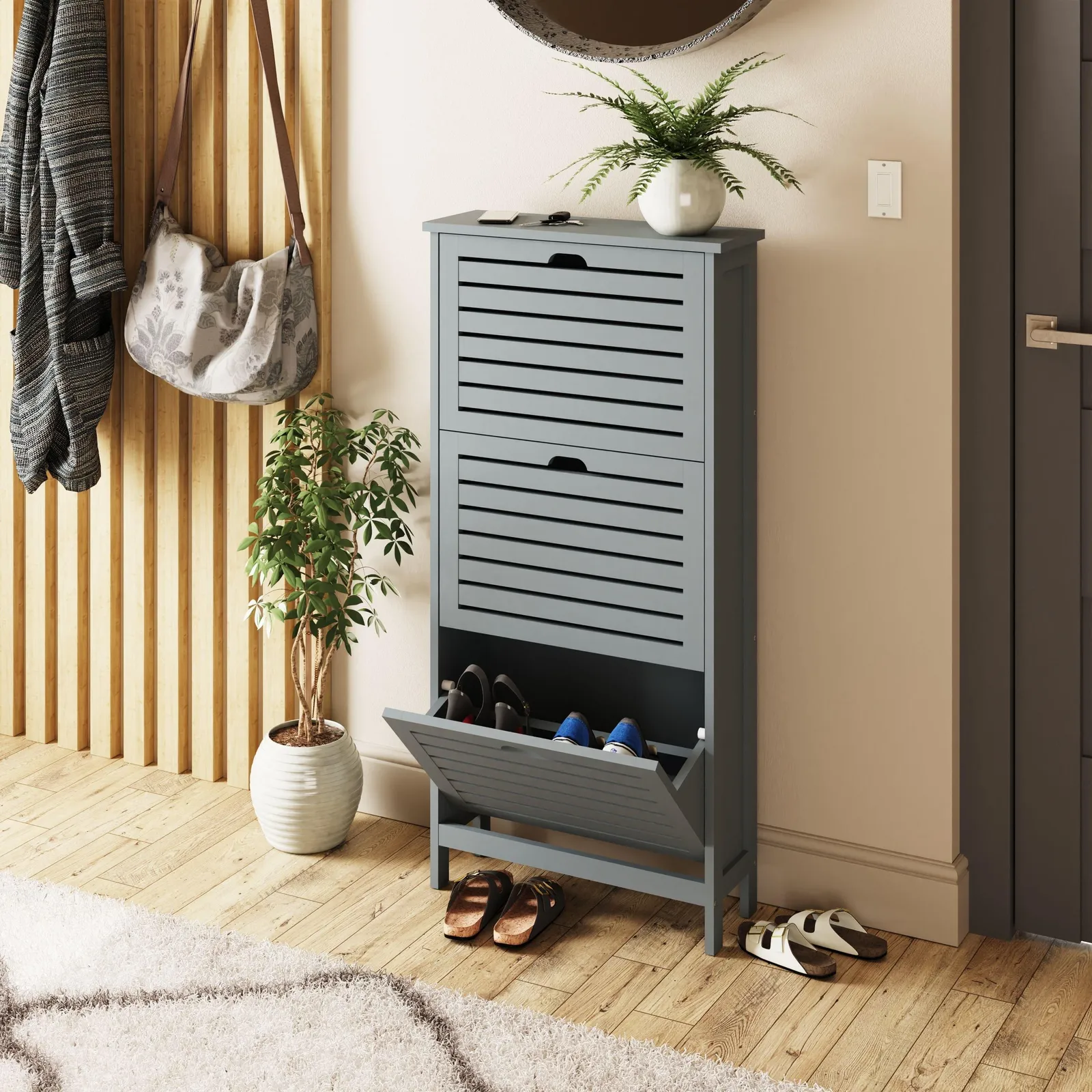GFW Bergen Three Tier Shoe Cabinet in Grey 2