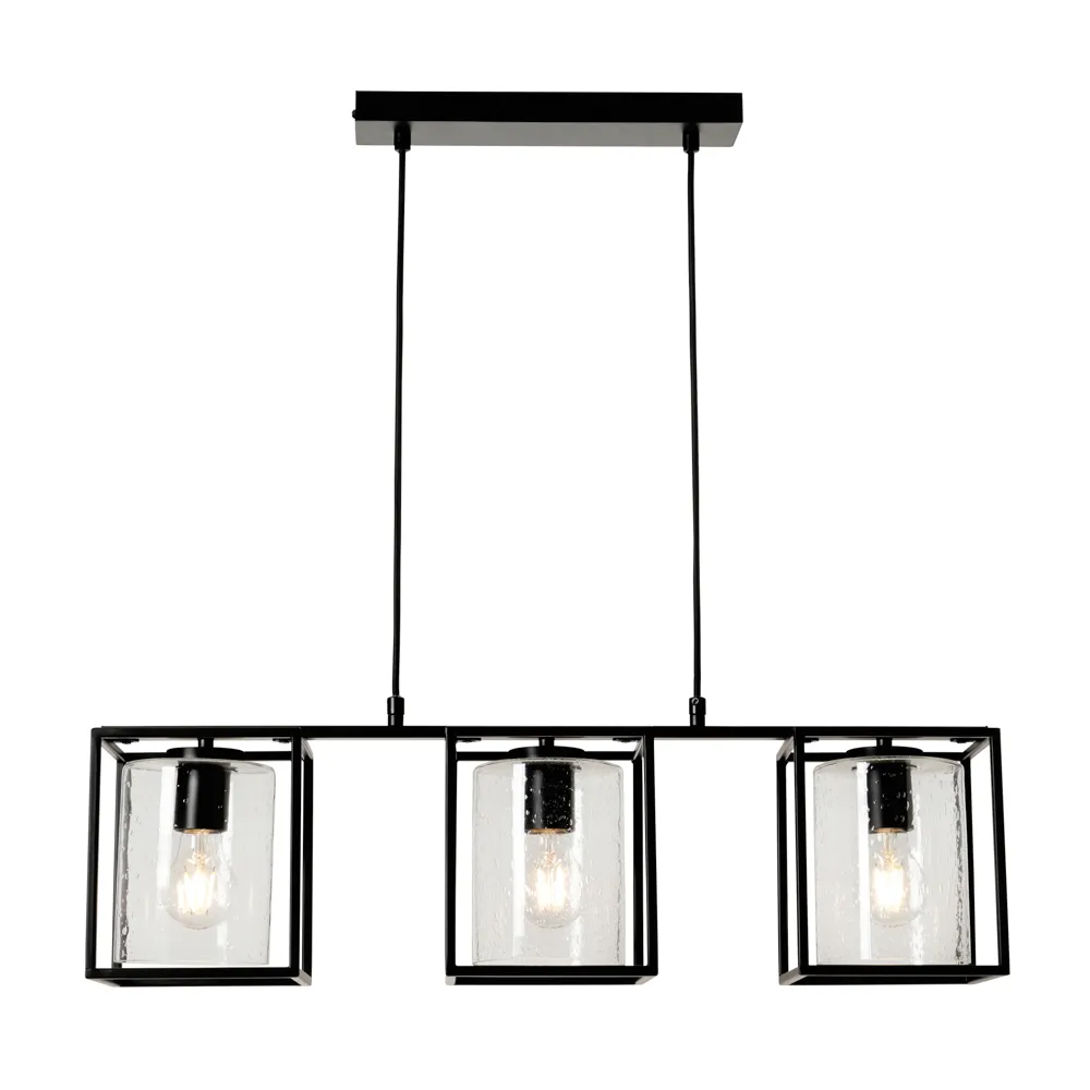 Hardy Cage Ceiling Pendant Bar with Bubble Glass Shades, Matte Black 1
