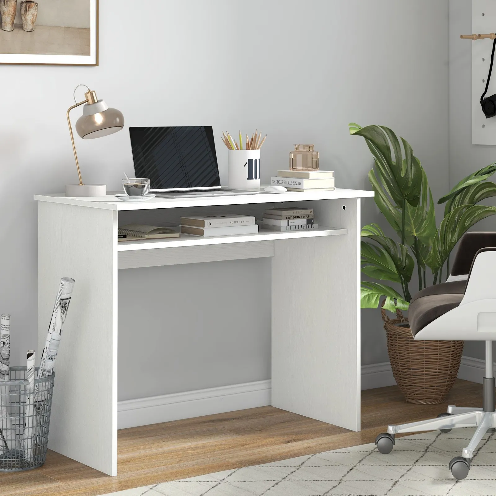 HOMCOM Computer Desk Writing Table Study Workstation Storage in White