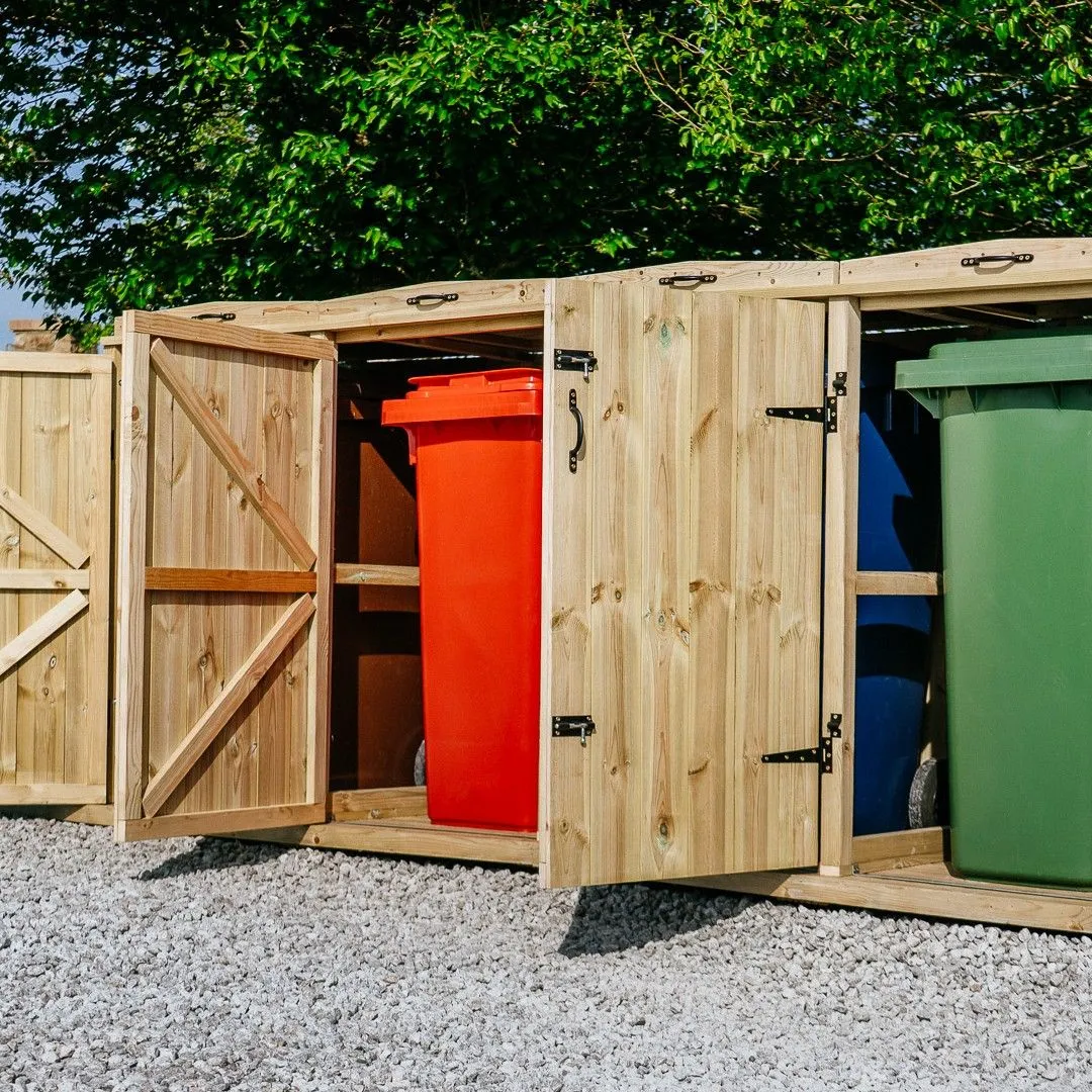 Buttercup Farm Chatburn Quad Wheelie Bin Store, Fits 1 x 180L or 240L & 3 x 140L Bins in Brown 3