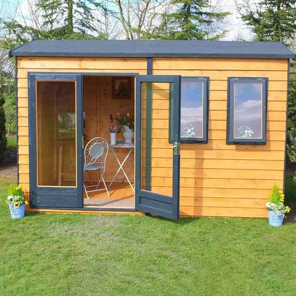 Shires Shire 10x7 ft Double Door with Two Opening Windows Garden Summerhouse in Brown
