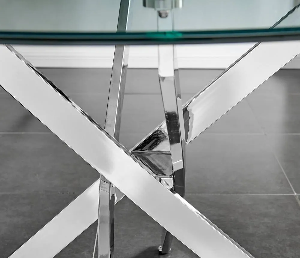 FurnitureboxUK Novara Glass & Chrome Round Dining Table with 4 Cream Paloma Chairs 5