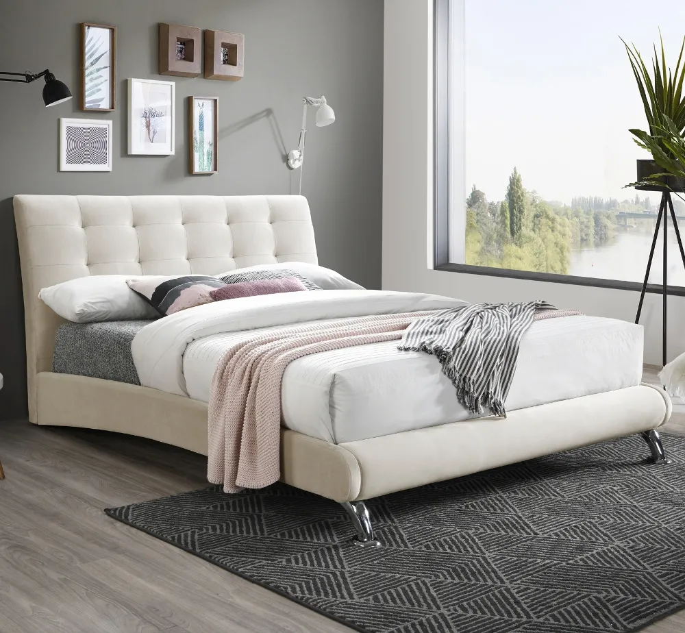 Hemlock Warm Stone Velvet Fabric Bed Frame - 4ft Small Double