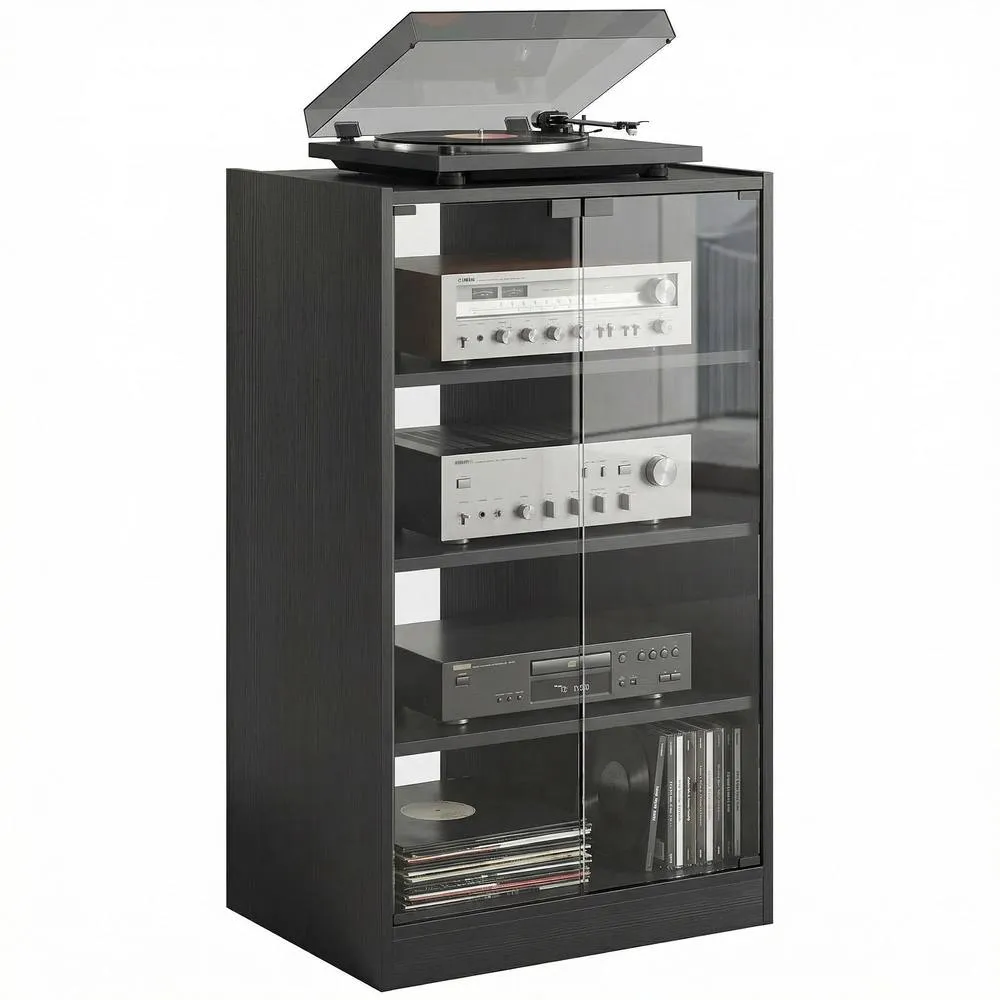 HOMCOM 4-Tier Hi-Fi Stand with Adjustable Shelves, Black Wood-Effect 2