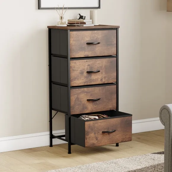 Return - Maye 4 Drawer Fabric Chest, Rustic Wood Effect 2