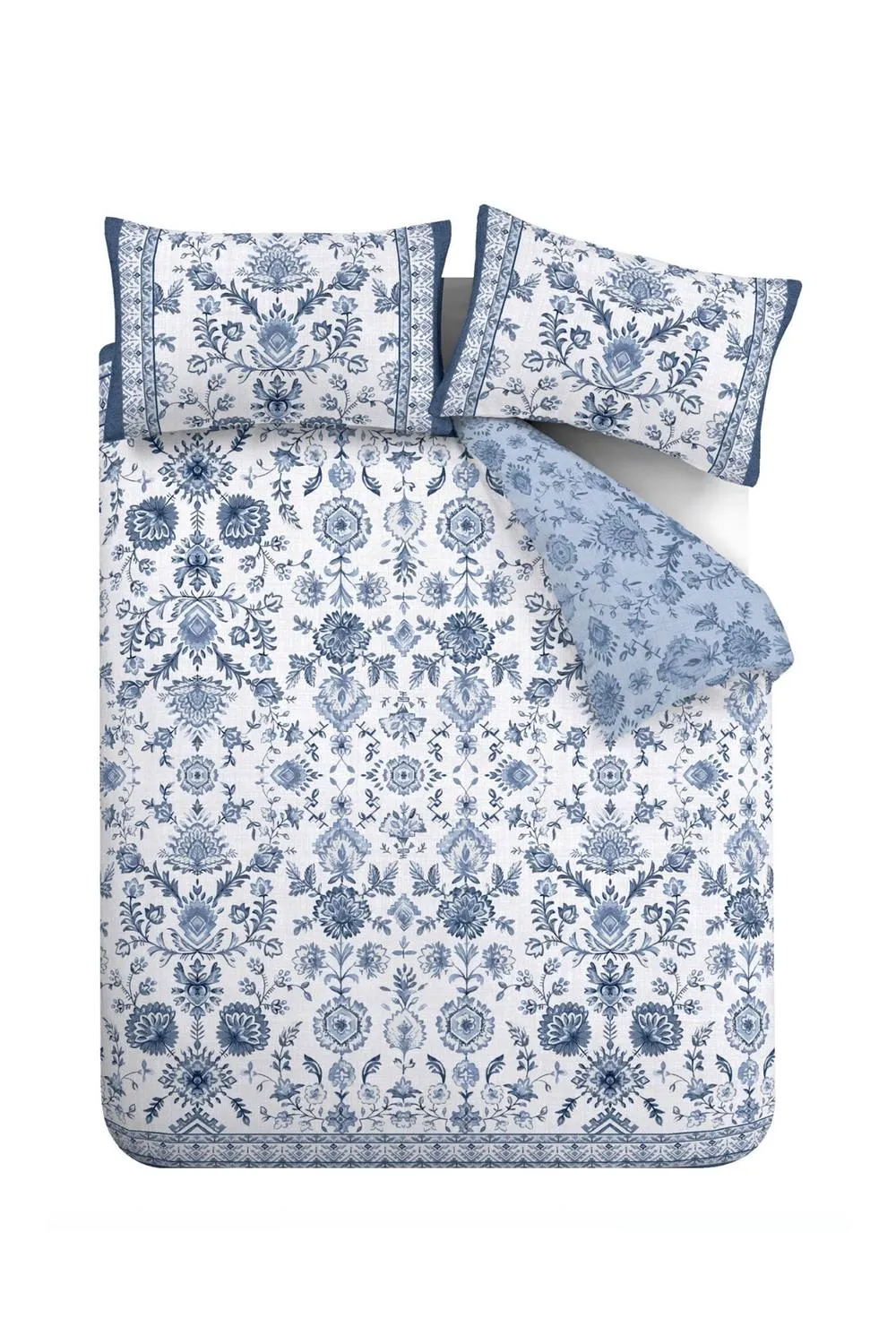 Catherine Lansfield 'Zoukara Floral' Reversible Duvet Cover Set in Blue 5