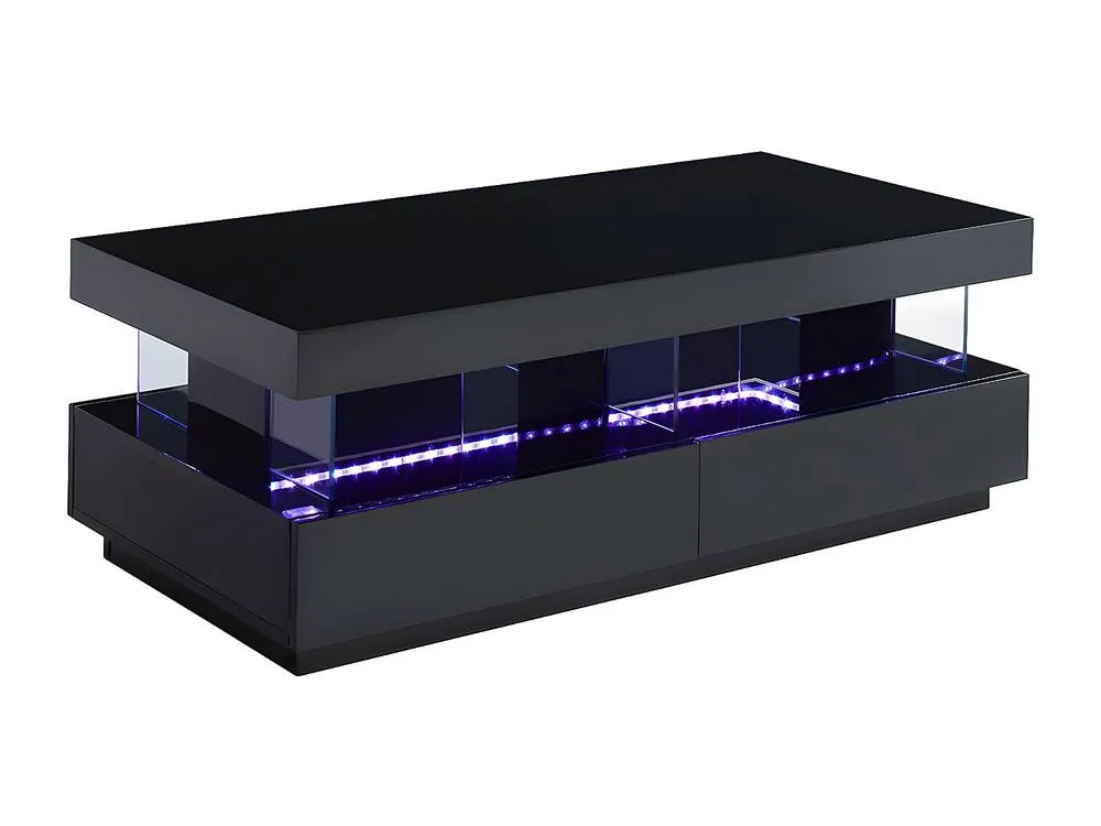 Vente-unique Coffee Table With 2 Drawers & 2 Niches With Leds - MDF & Tempered in Black 6
