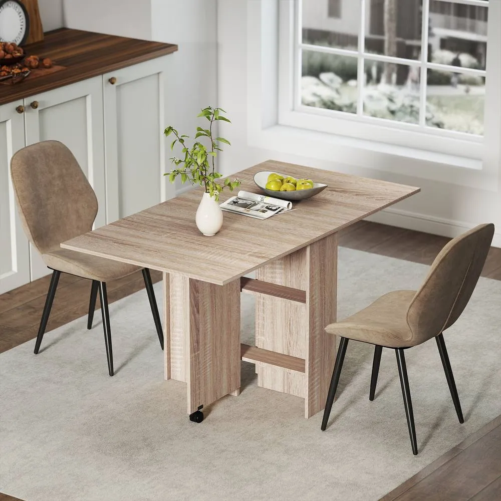HOMCOM Dining Table Set, Folding Kitchen Table with Storage, 2 Chairs in Natural 2
