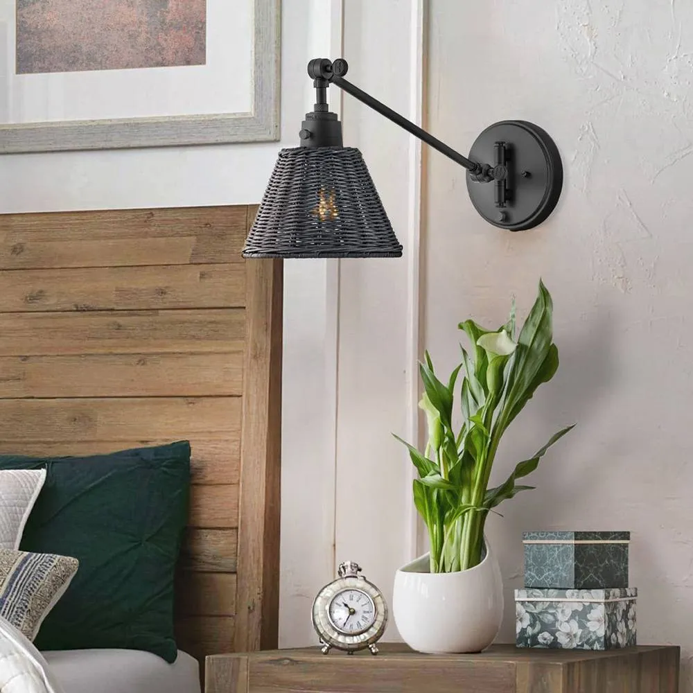 Netlighting Hinkley Arti Dome Wall Lamp Black Black Rattan Shade 1x E27 2