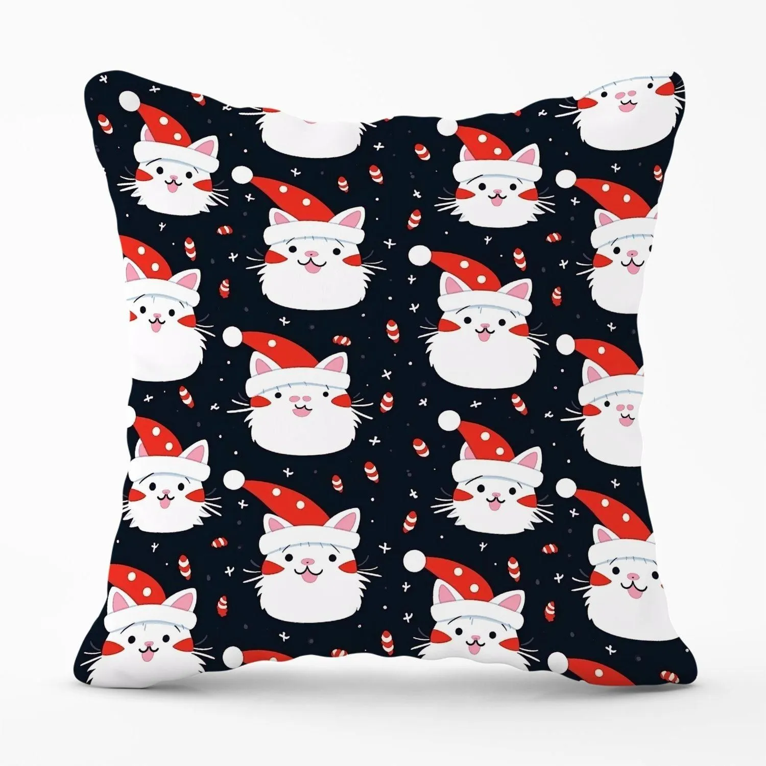 Warren Reed - Designer Cute Cats Wearing Santa Claus Hats Outdoor Cushion in Red