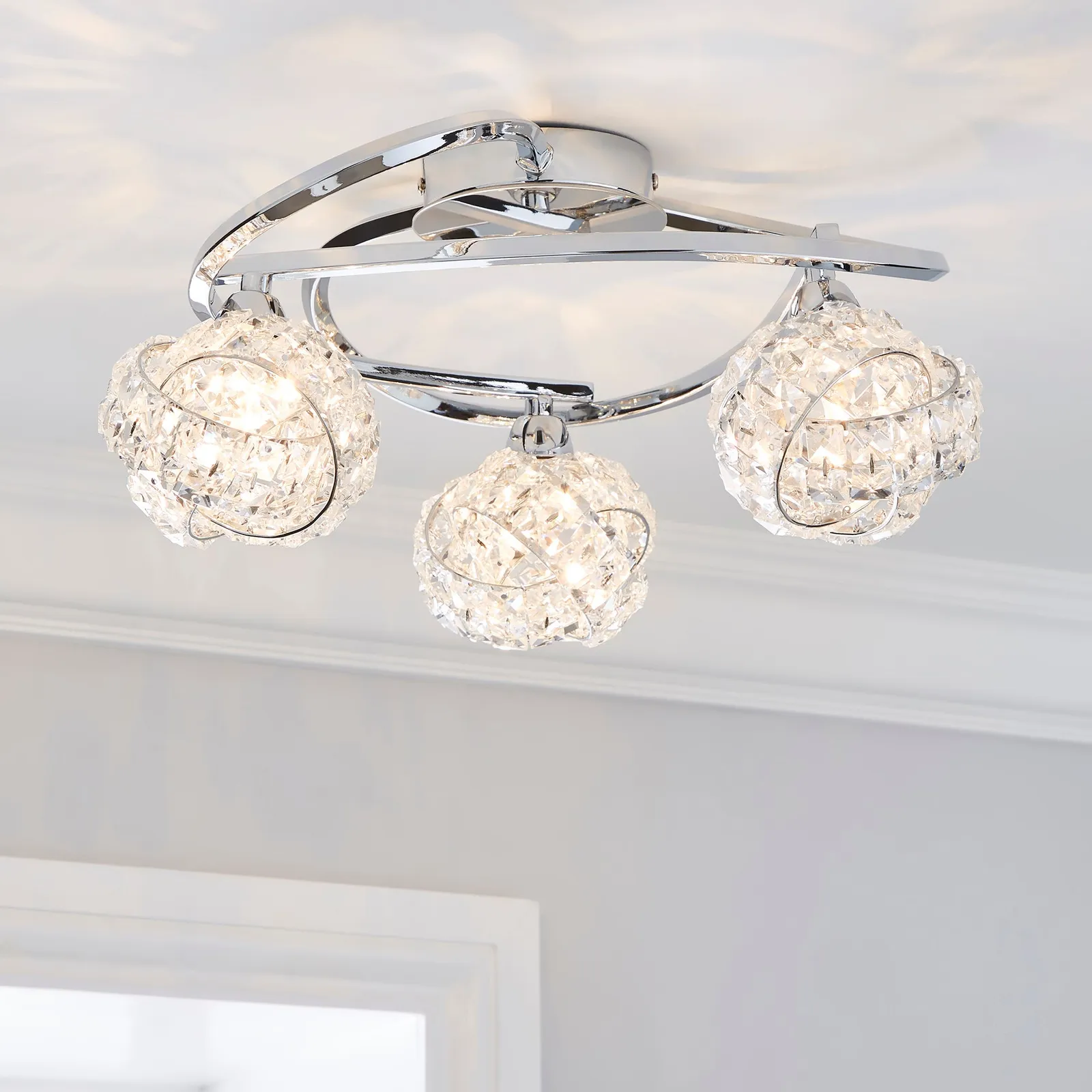 Cecilie 3 Light Crystal Semi Flush Ceiling Light