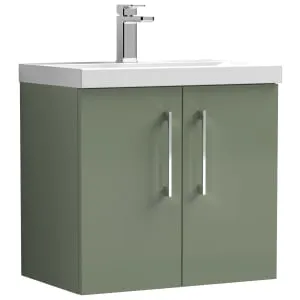 Nuie Satin Green Wall Hung 2 Door Vanity Unit & Basin - 579 x 610mm