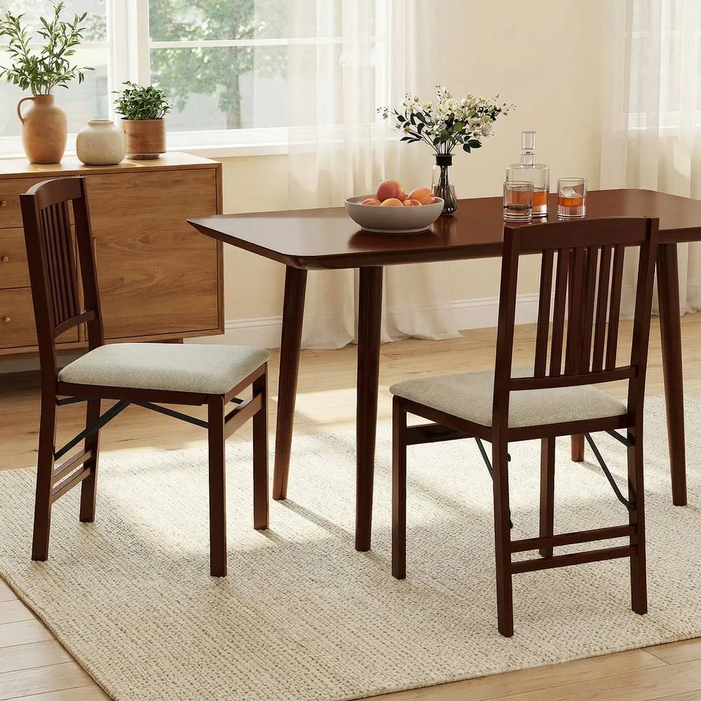 Costway Folding Dining Chairs Set of 2 Foldable Upholstered Kitchen Chairs in Off-White 4