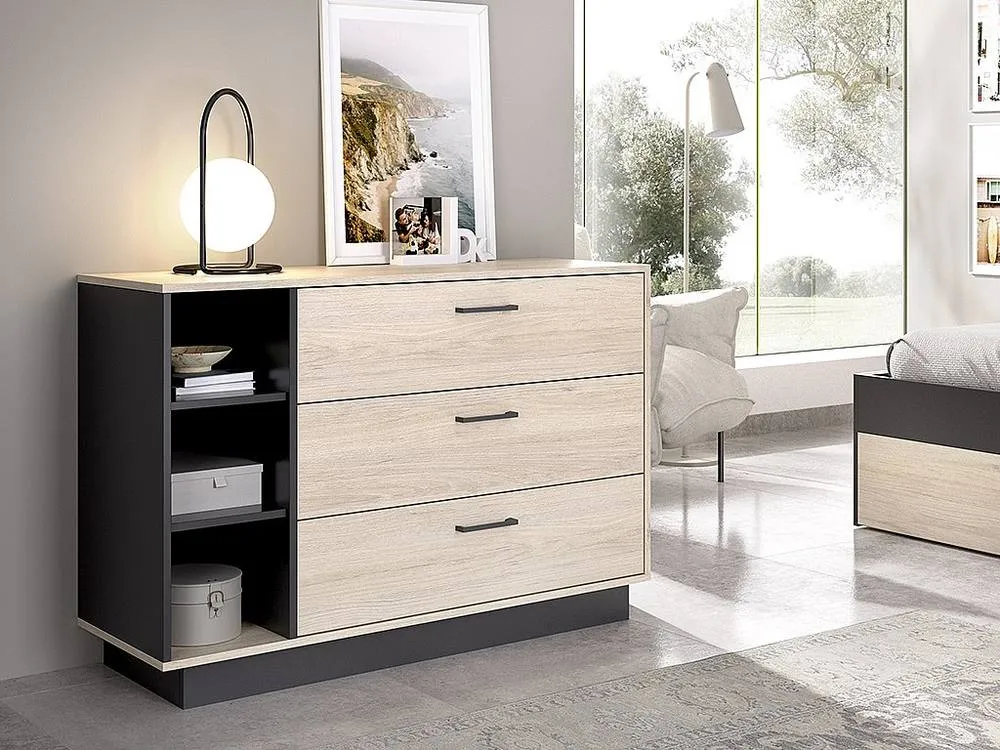 Vente-unique Chest Of Drawers With 3 Drawers & 3 Recesses - Colour: Natural & in Grey
