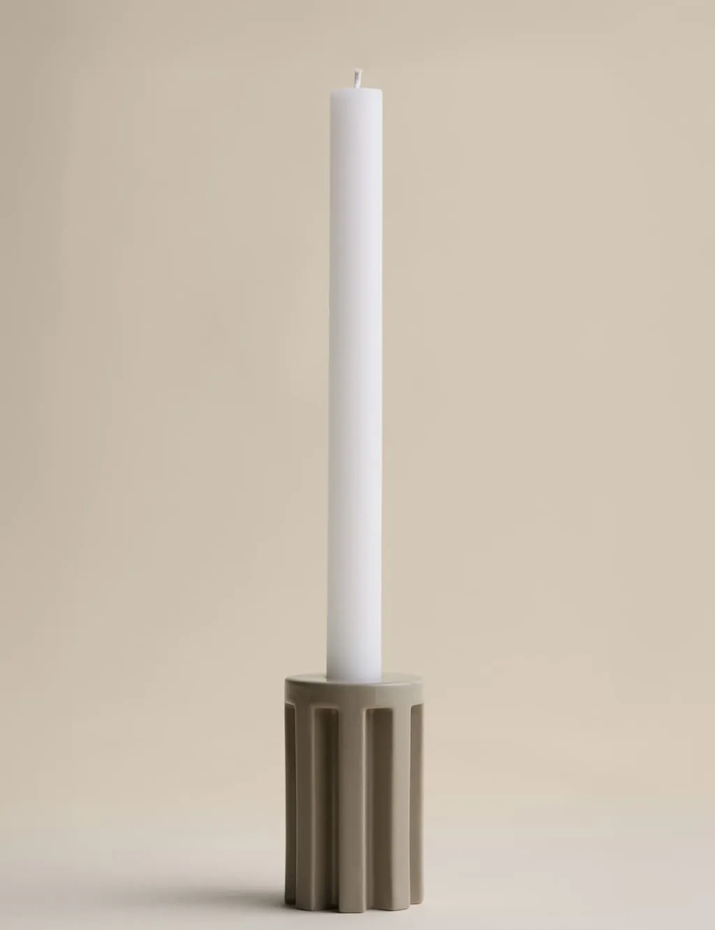 M&S X Kelly Hoppen Ridge Dinner Candle Holder Taupe