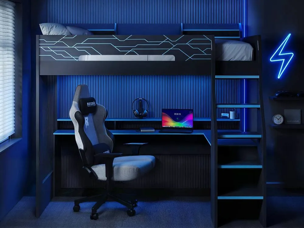 Flair Ultimate Neon Gaming High Sleeper Charcoal & Blue 2