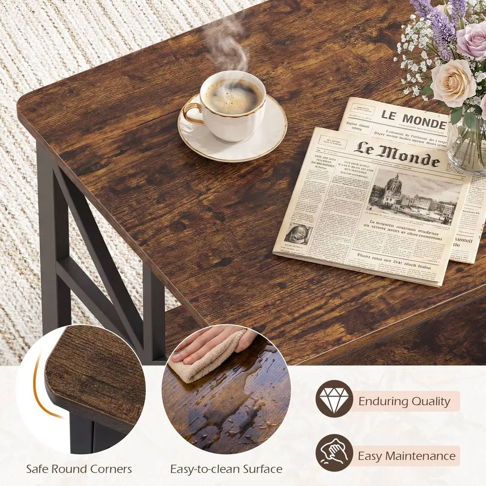 Costway Industrial Farmhouse Accent Table with Open Storage Shelf in Brown 4