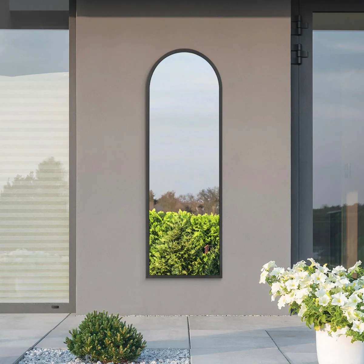 MirrorOutlet Black Metal Framed Arched Garden Wall or Fence Mirror (174CM X 85CM) 6