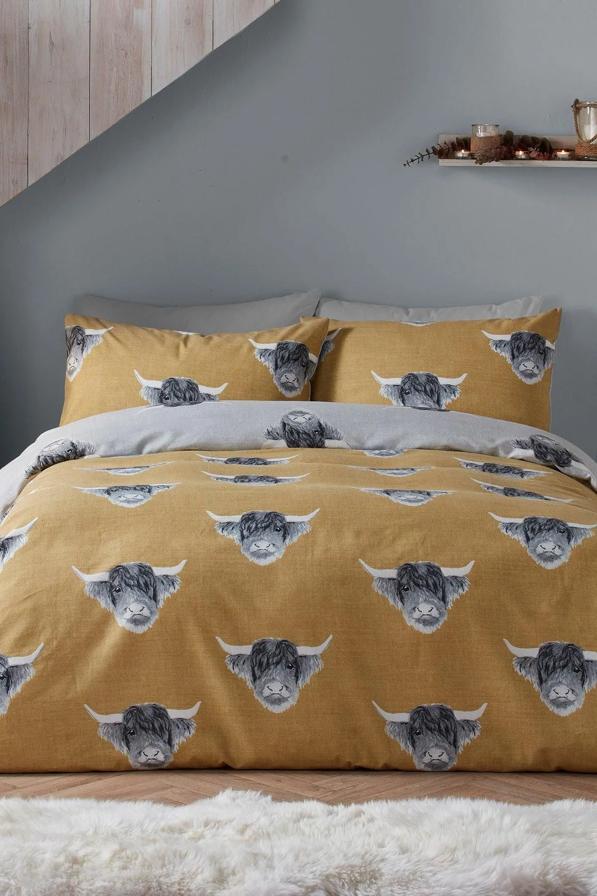 Fusion 'Highland Cow' Brushed Duvet Cover Set in Yellow