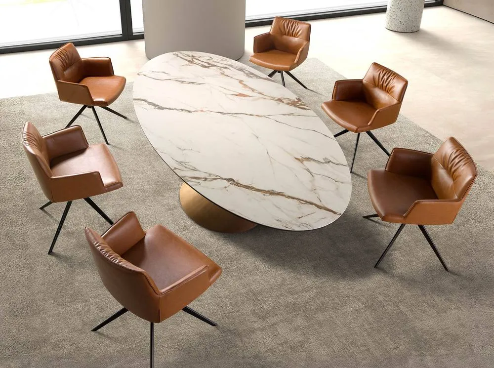 Angel Cerda Oval Dining Table White Porcelain Marble Top 4