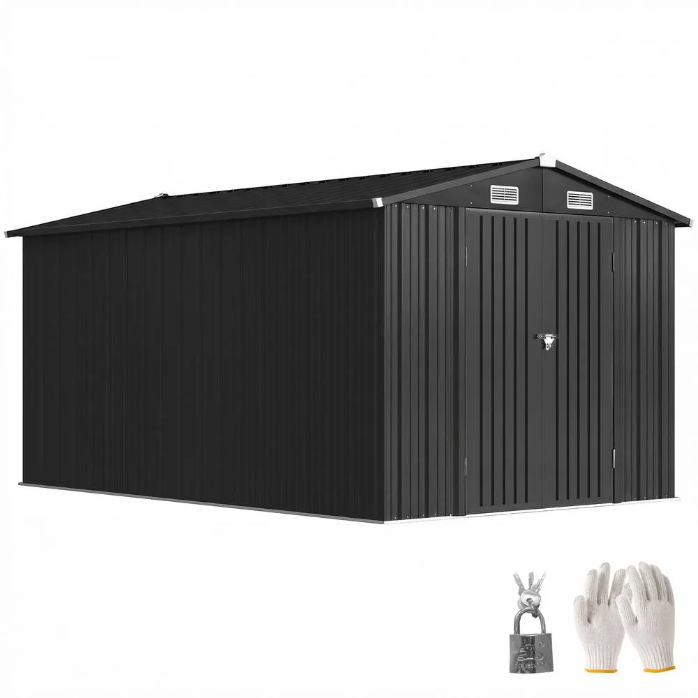 OUTSUNNY 12 x 8 ft Garden Shed, Outdoor Storage Shed with 4 Vents Dark Grey 2