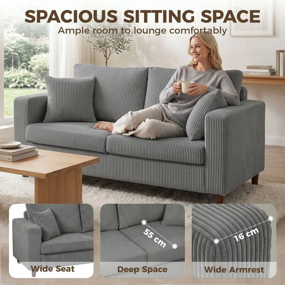 HOMCOM Loveseat Sofa with Wide Seat, Corduroy Upholstered, Light Grey 4