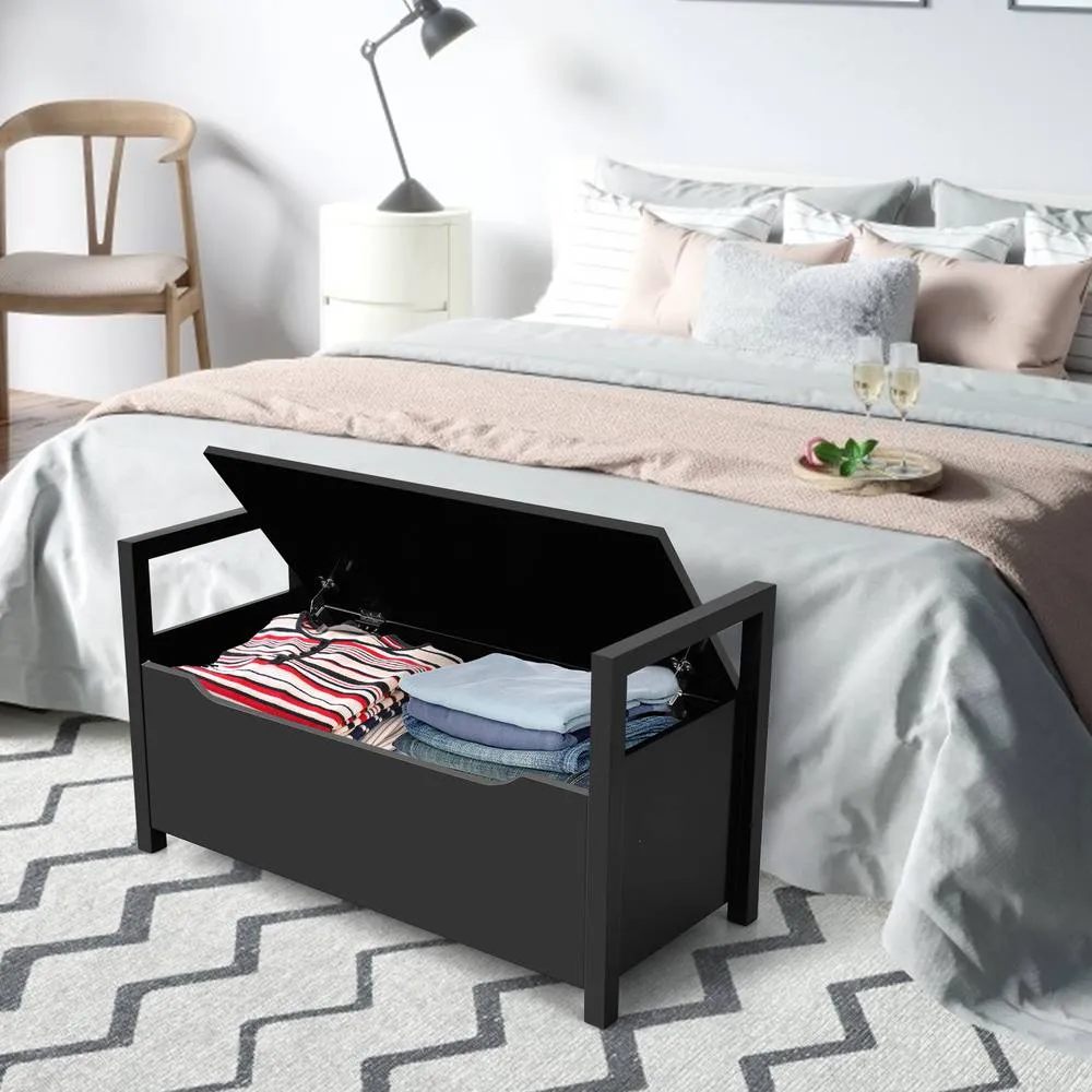 Costway 2 IN1 Wooden Shoe Bench Storage Cabinet Padded Seat Organizer in Black 4