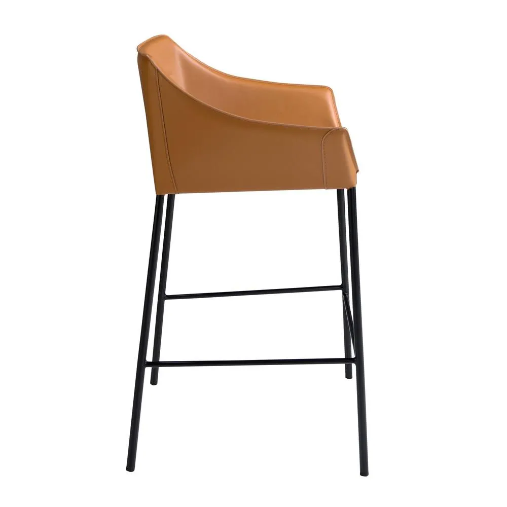 Angel Cerda Kitchen Stool, Brown Leatherette, Matte Black Legs in Tan 6