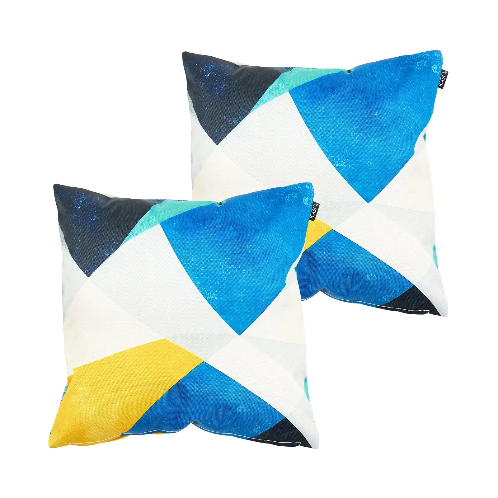 icon Indoor & Outdoor Abstract Leaf Waterproof Cushion 2x Blue Double Sided Print in Yellow