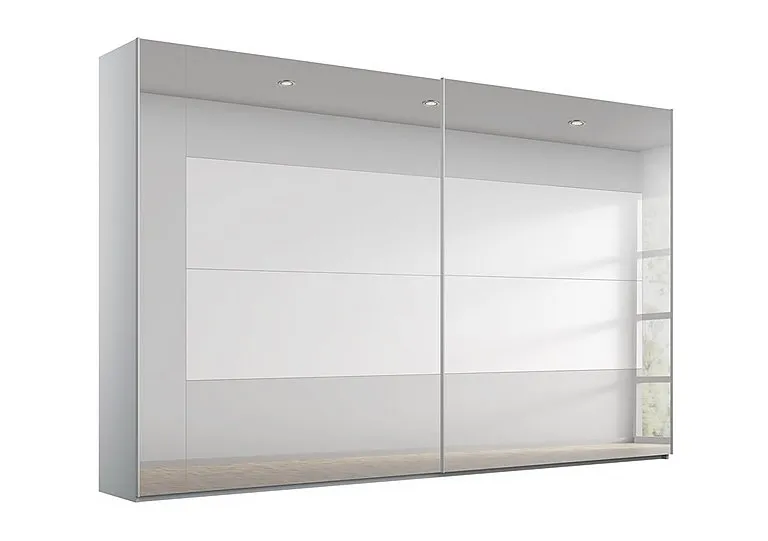 Rio 316cm 2 Door Sliding Wardrobe with Basic Interior Fittings Package - Silk Grey Carc/Grey Mirror