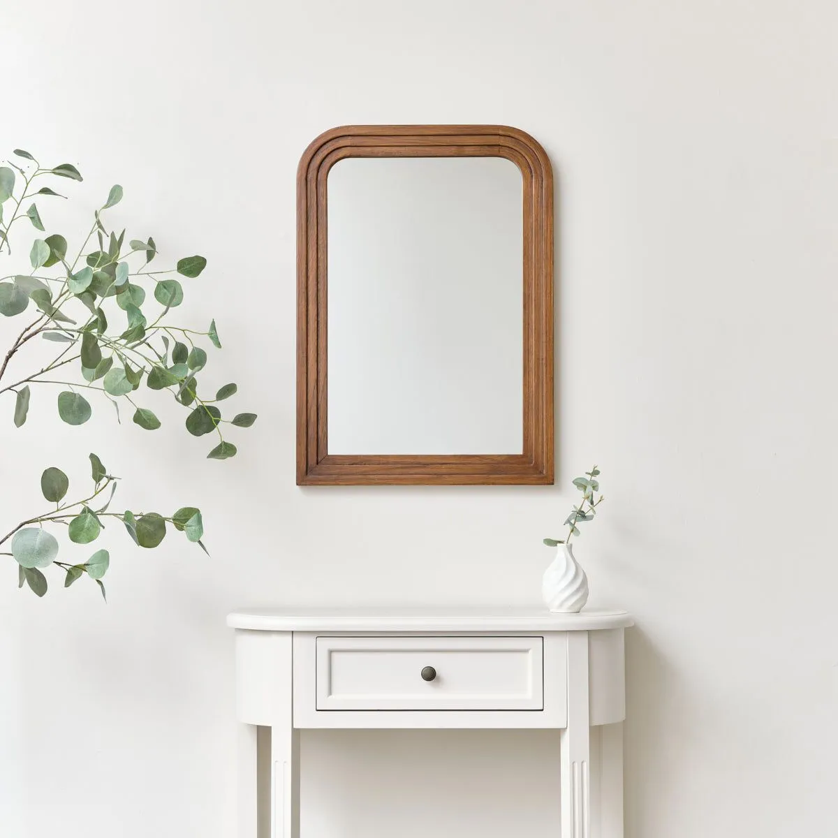 Melody Maison Dark Wood Arched Frame Wall Mirror 50cm X 70cm in Dark Brown