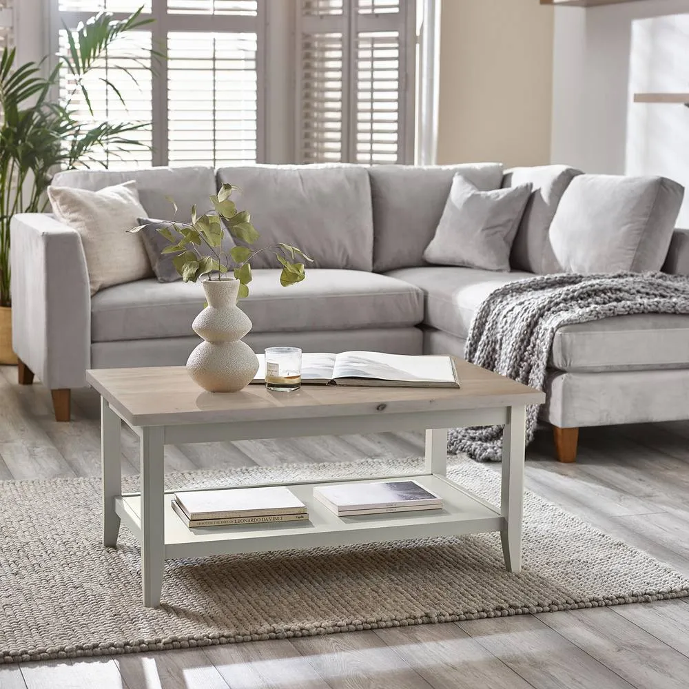 FurnitureboxUK Eden Rectangular Whitewashed & Light Grey Coffee Table in White