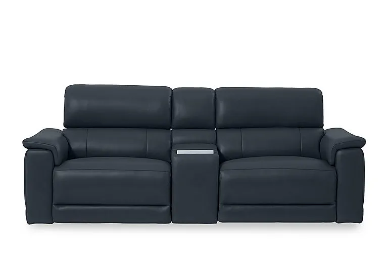 Genius Leather 3 Seater Power Recliner Media Sofa with Power Headrests, Power Lumbar and Heated Seats