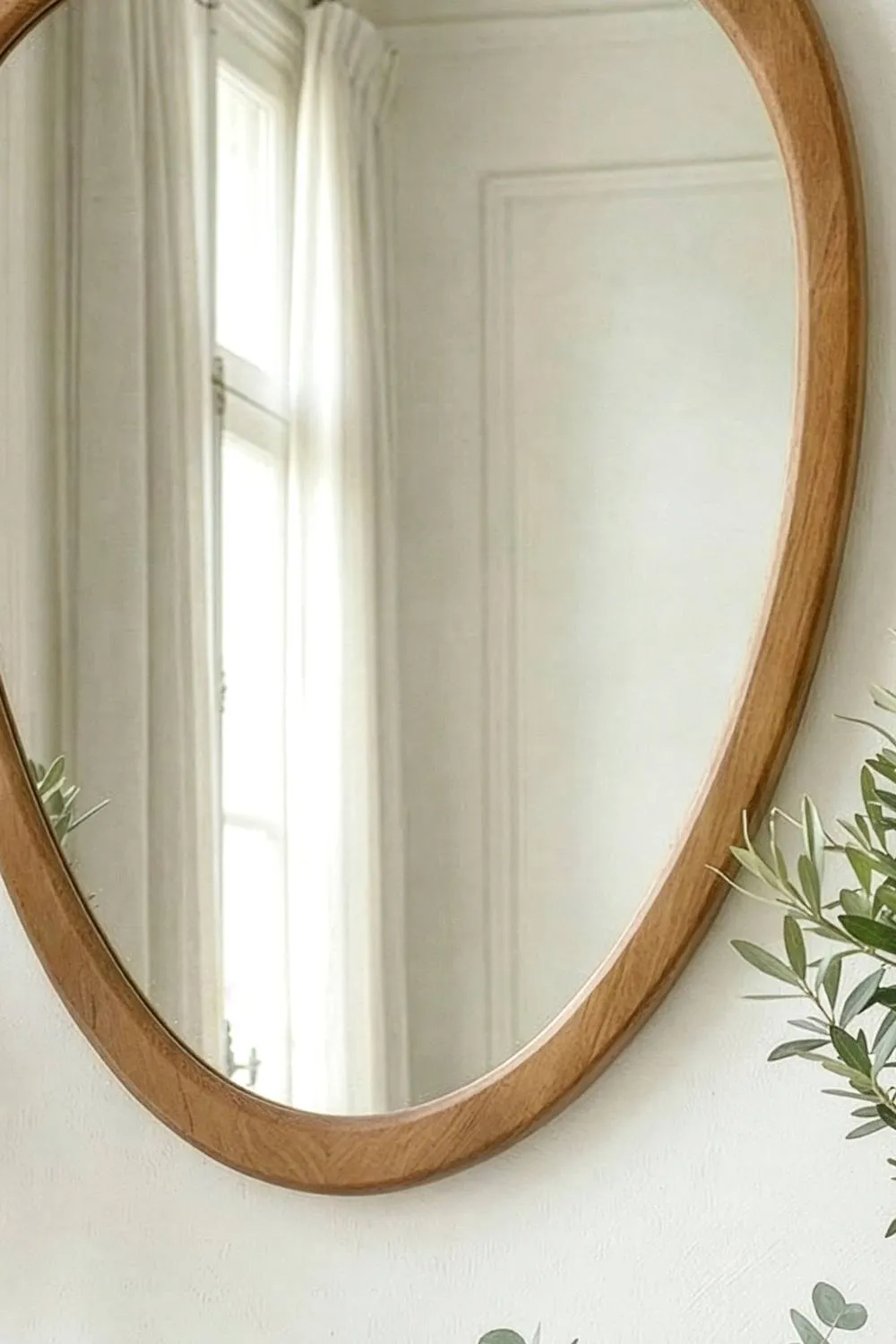 Dibor Contemporary Style Wood Decorative Wall Mirror Bathroom, Bedroom Pebble Mirror H65cm x W50cm in Beige 2