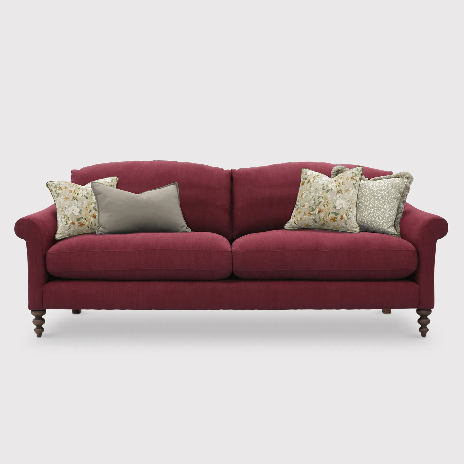 English Heritage Clover 26 Extra Large Sofa With Pre Set Scatters, Red Fabric | Barker & Stonehouse