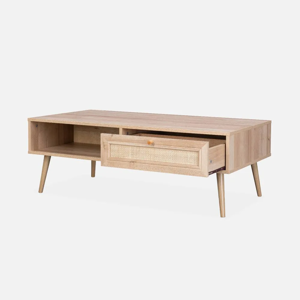 sweeek Coffee Table With Wood & Cane Effect in Light Brown 4