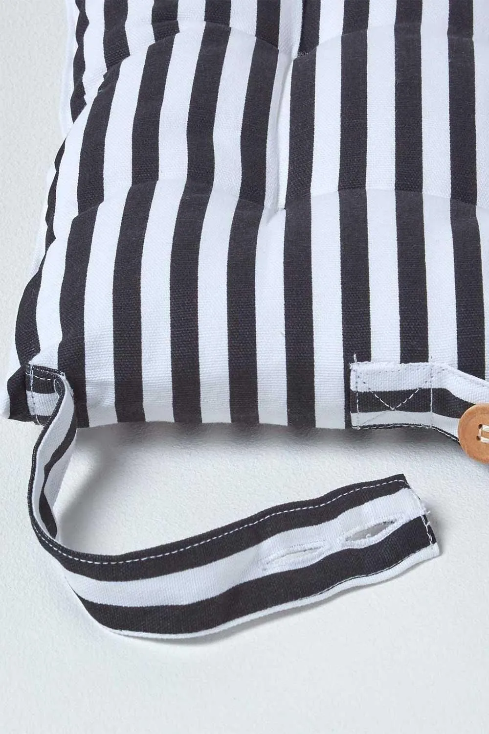 Homescapes Black & White Stripe Seat Pad with Straps 100% Cotton 4