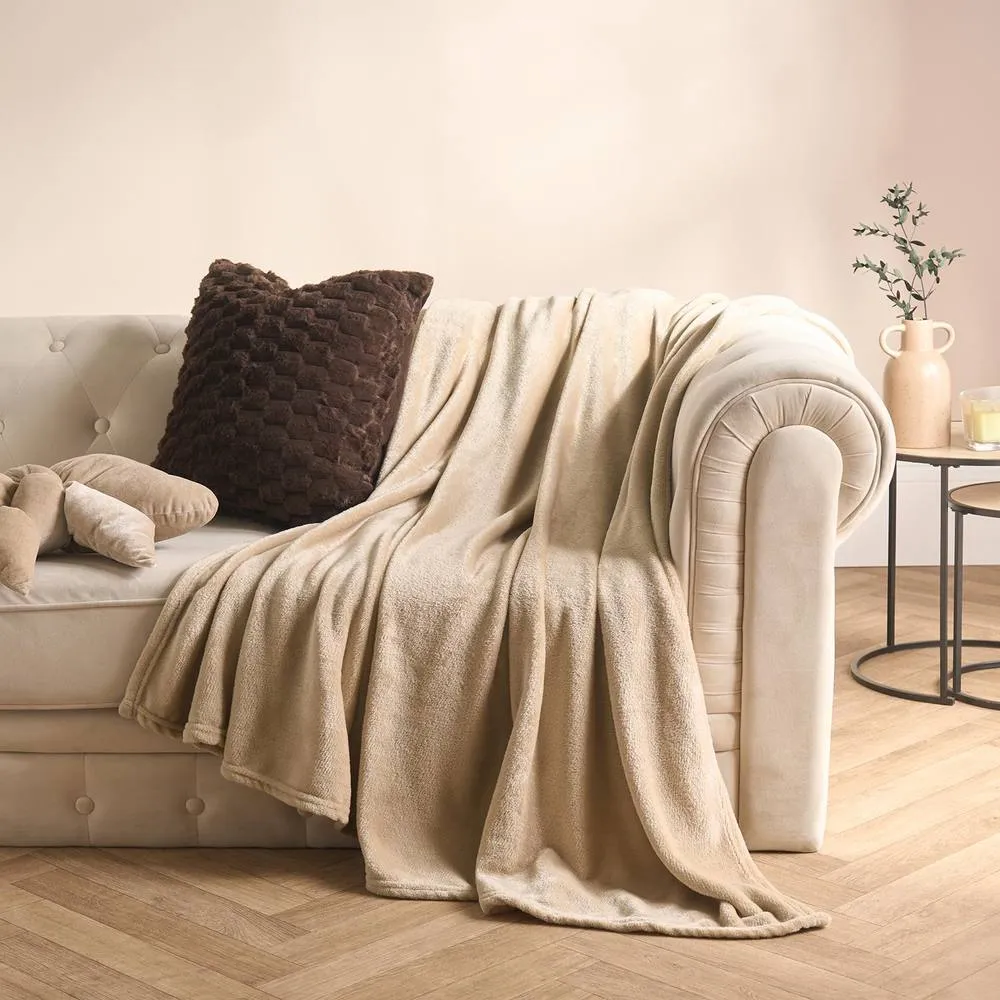 OHS Ultra Soft Flannel Fleece Throw Blanket in Natural
