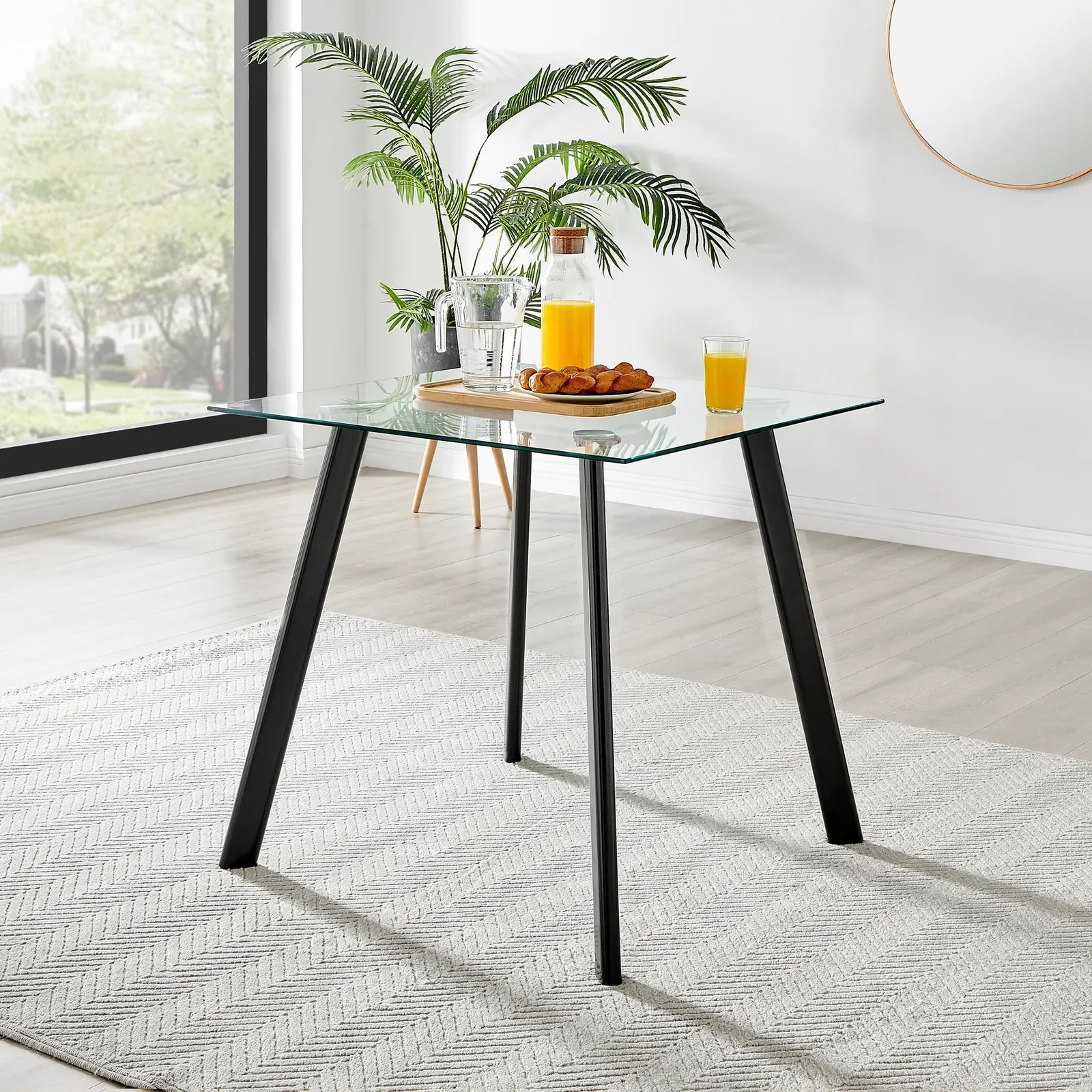 FurnitureboxUK Seattle 80cm 4-Seater Square Space Saving Glass Dining Table With Metal Legs in Black