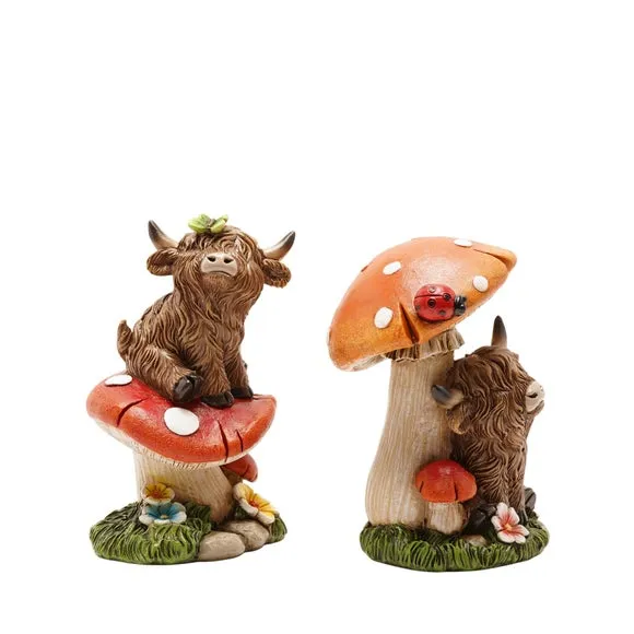 Country Living Set of 2 Highland Cows & Mushrooms Ornaments 2